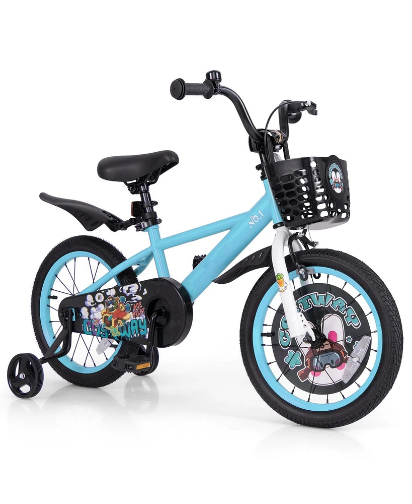 16 Inch Kids Bike Adjustable with Storage Basket and Double Brake for 4-8 Years Old