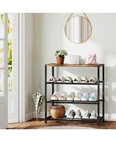 4-Tier Shoe Rack Metal Storage Organizer with Wood Top Board