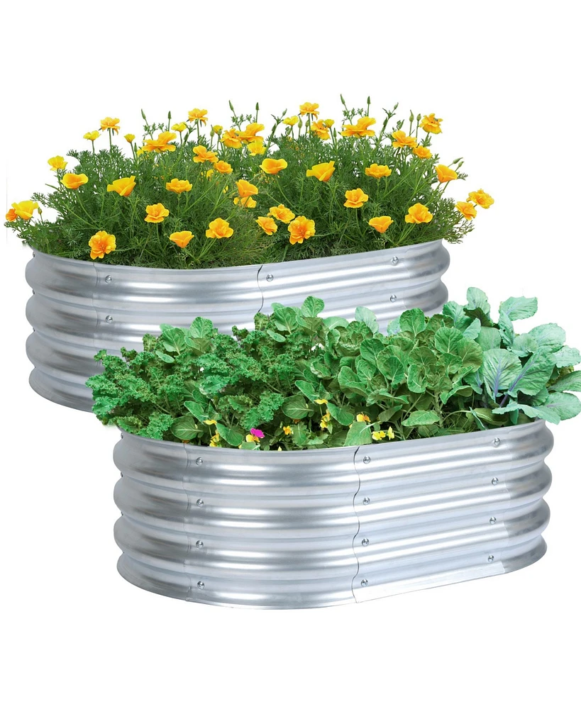 Aoodor 2Pcs Galvanized Raised Garden Bed Kit,35.34''(L) x 23.62''(W) x11.81''(H) Outdoor Garden Planter Oval Large Boxes for Vegetables, Flowers, Herb