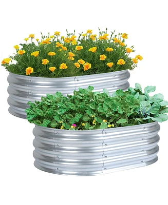 Aoodor 2Pcs Galvanized Raised Garden Bed Kit,35.34''(L) x 23.62''(W) x11.81''(H) Outdoor Garden Planter Oval Large Boxes for Vegetables, Flowers, Herb