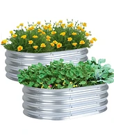 Aoodor 2Pcs Galvanized Raised Garden Bed Kit,35.34''(L) x 23.62''(W) x11.81''(H) Outdoor Garden Planter Oval Large Boxes for Vegetables, Flowers, Herb