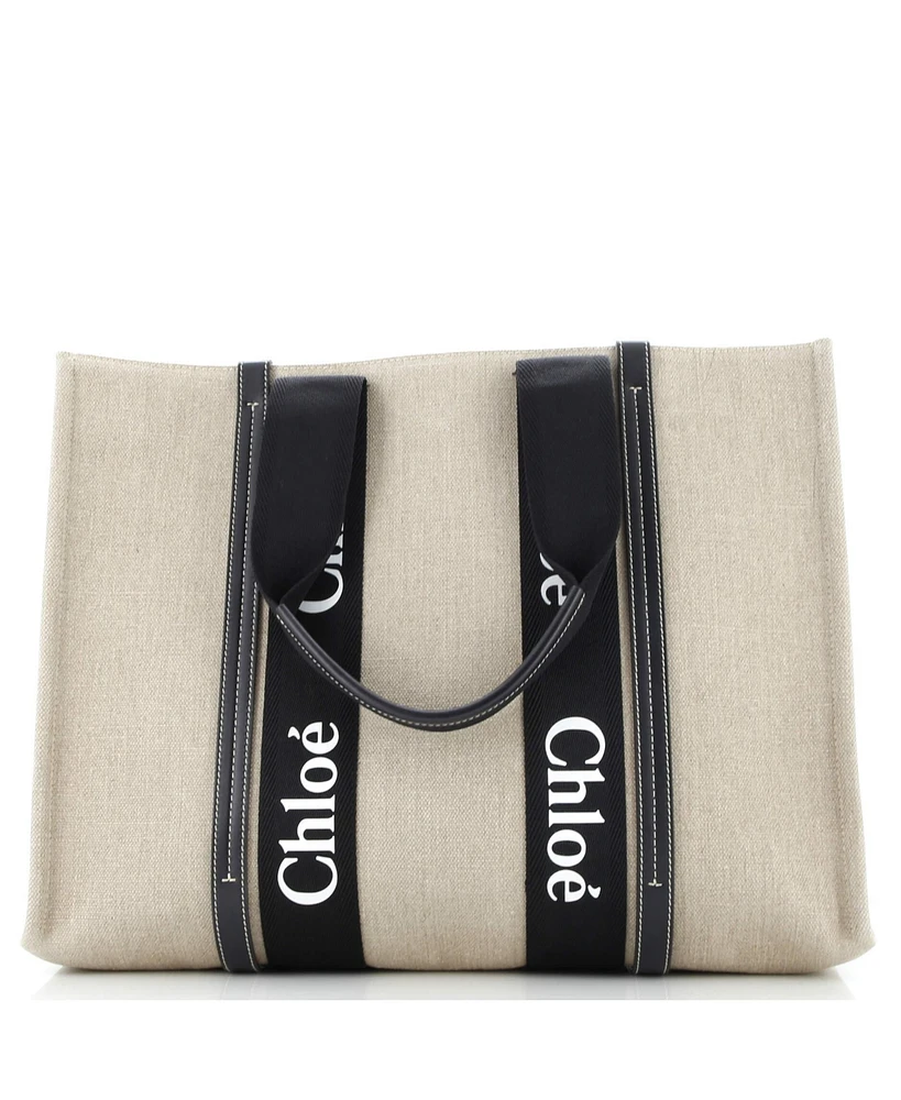 Pre-Owned Chloe Large Woody Tote Canvas with Leather
