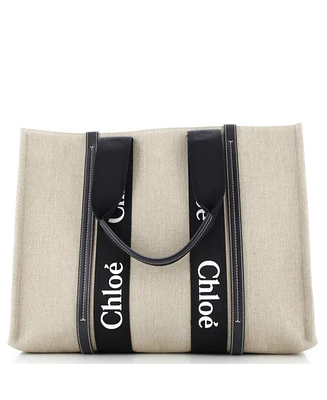 Pre-Owned Chloe Large Woody Tote Canvas with Leather