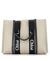 Pre-Owned Chloe Large Woody Tote Canvas with Leather