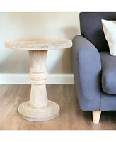 28" White Distressed Solid Wood Round End Table