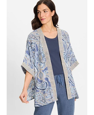Olsen Women's Paisley Kimono with Embroidered Trim