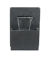 LuxenHome Gray Resin Modern Rectangular Waterfall Outdoor Fountain