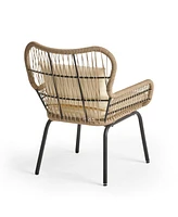 2-piece braided rope outdoor club lounge chair for patio lawn backyard with cushions beige