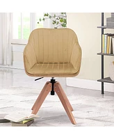 Velvet Arm Chair with Wooden Legs for Dining Room Table or Sitting Area