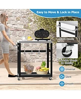 2-Tier Stainless Steel Grill Cart with 4 Hooks and Wheels Bbq Table