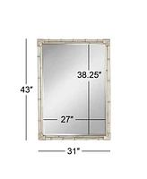 Takeo Rectangular Vanity Decorative Wall Mirror Modern Rustic Style Distressed Silver Faux Bamboo Frame Beveled 31" Wide for Bathroom Bedroom Liv