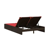 Double Sun Lounger with Cushions Brown Poly Rattan