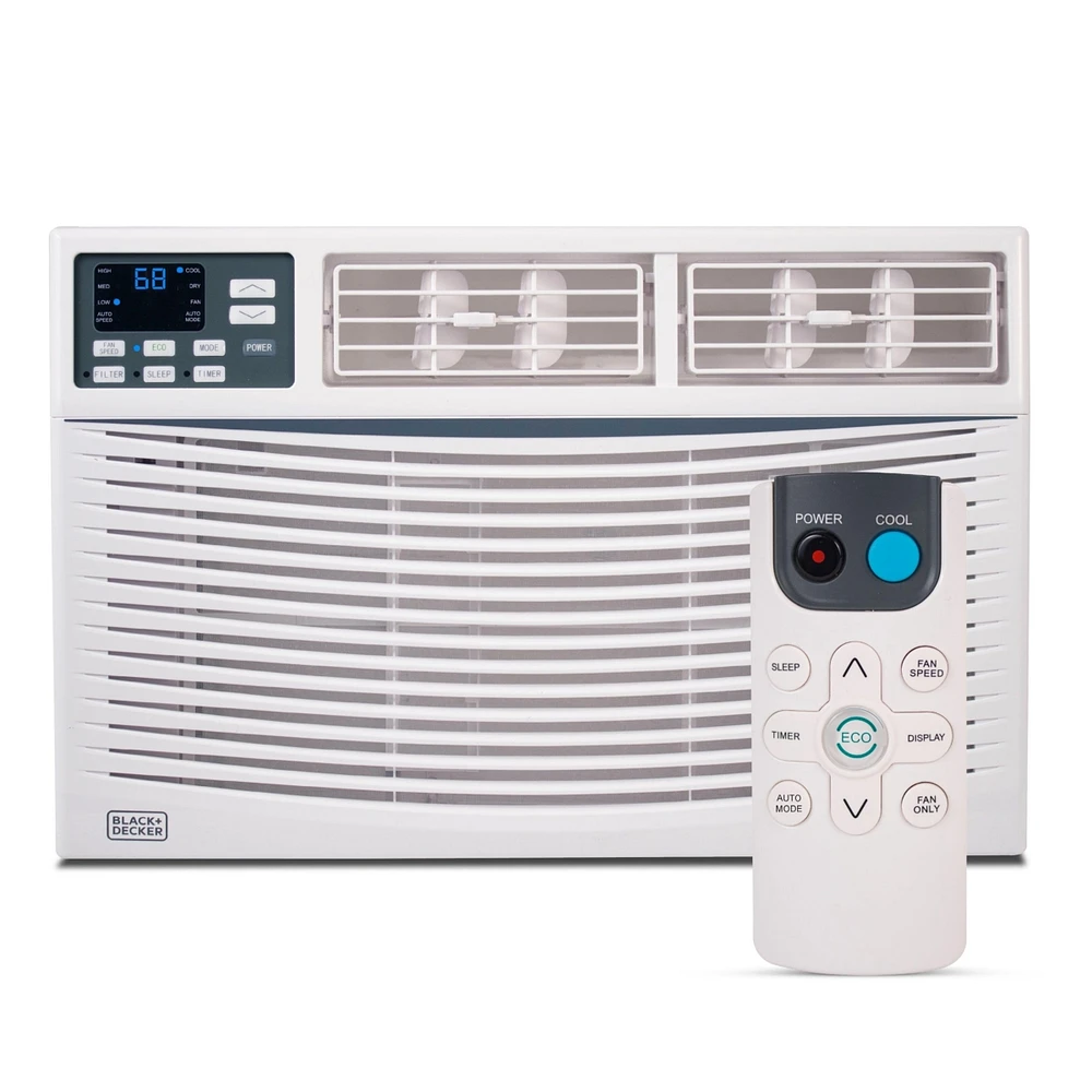 Black+Decker Window Air Conditioner 8,000 Btu, Ac Window Unit Cools Up to 350 Square Feet, Window Ac Unit with Remote Control, 3 Cooling Speeds and Fa