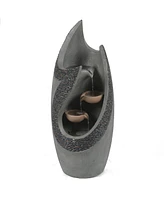 LuxenHome Resin Modern Tiered Patio Fountain with Led Lights