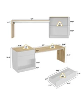 Kitchen island with 2 drawers, kitchen island storage table with dining table, coffee station and microwave rack for home, dining room, wood grain col