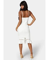 Bebe Women's Lace Trim Flounce Midi Dress