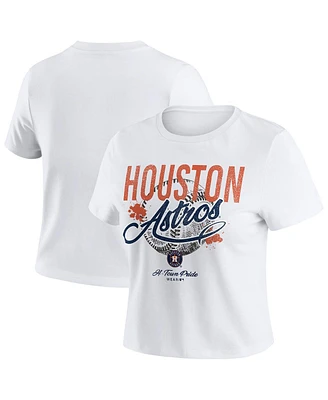 Wear by Erin Andrews Women's White Houston Astros Distressed Cropped Baby T-Shirt