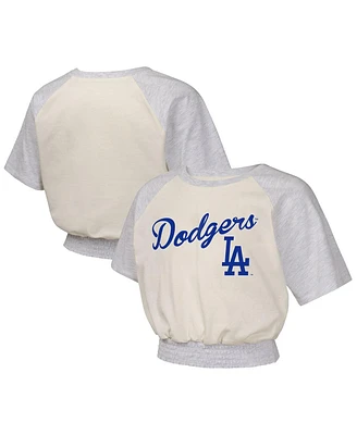 Outerstuff Big Girls Cream Los Angeles Dodgers Curve Ball Fashion Raglan T-Shirt