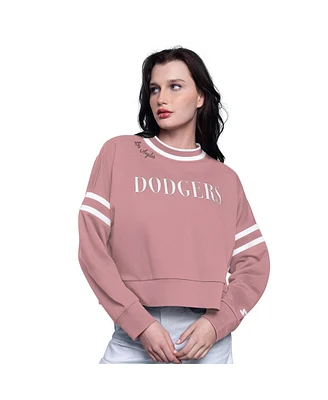 Starter Women's Pink Los Angeles Dodgers Power Play Cropped Pullover Sweatshirt