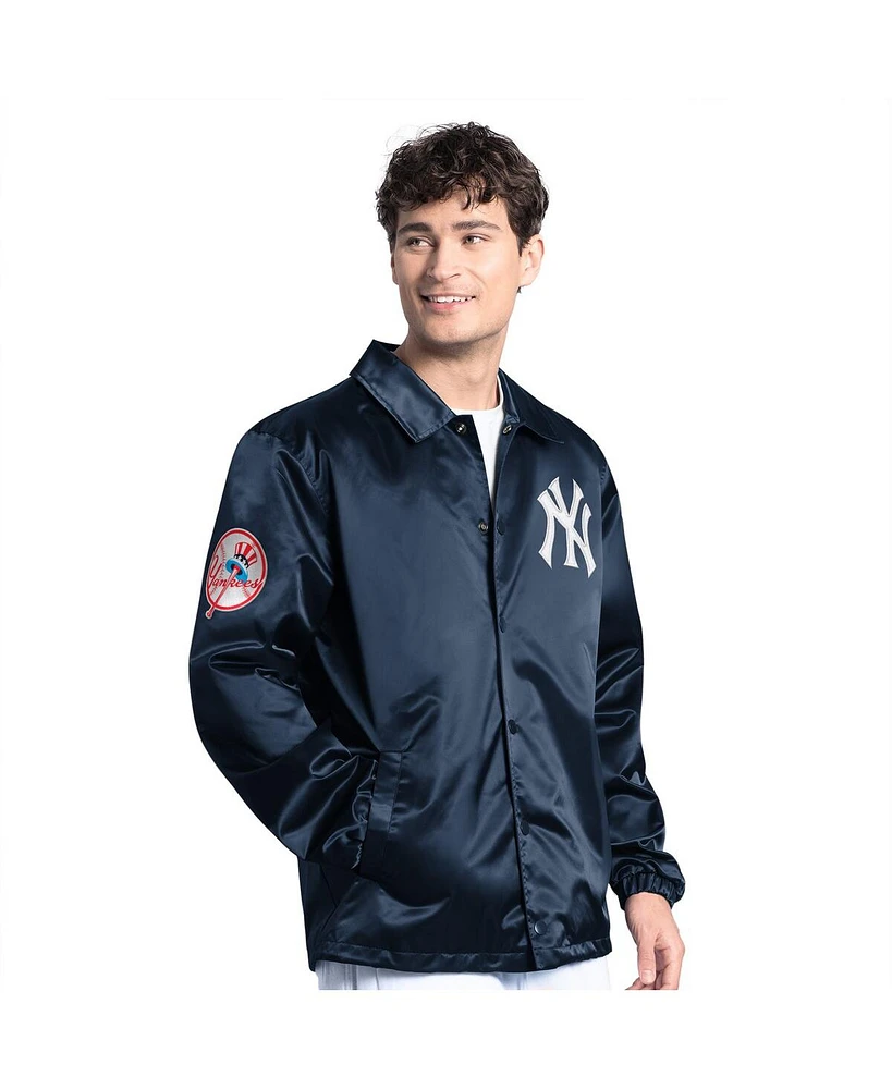 Starter Men's Navy New York Yankees Cooperstown Collection Point Man Full-Snap Coaches Jacket