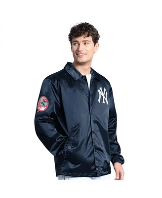 Starter Men's Navy New York Yankees Cooperstown Collection Point Man Full-Snap Coaches Jacket