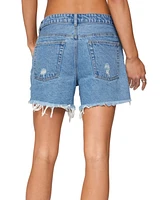 Edikted Women's Cale Distressed Low Rise Denim Shorts