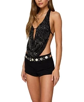 Edikted Women's Beaded Chiffon Backless Cowl Neck Top