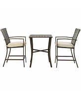 Gymax 3PCS Patio Bar Set Outdoor Conversation Furniture Set w/ Cushions