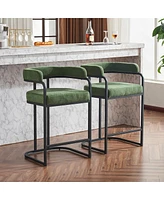 Modern Chenille Bar Stools Set of 2 Upholstered Counter Height Chairs with Armrests and Metal Frame for Kitchen Island Dining Room Home Bar-The Pop Ho