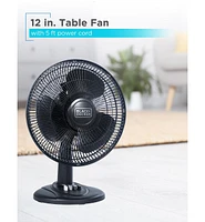 Black+Decker Desk Fan for Home and Office, 12” Fan with 3 Speed Settings, Oscillating Portable Fan, Black