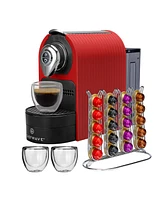 ChefWave Espresso Machine for use with Nespresso Capsules (Red), Holder and Cups