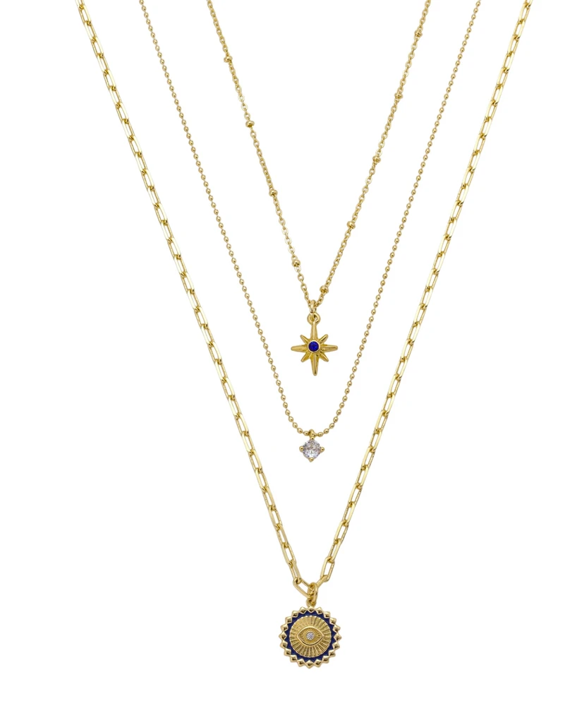 Unwritten Cubic Zirconia and Crystal Celestial Evil Eye and Moon Layered Necklace Set