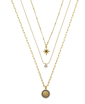 Unwritten Cubic Zirconia and Crystal Celestial Evil Eye and Moon Layered Necklace Set