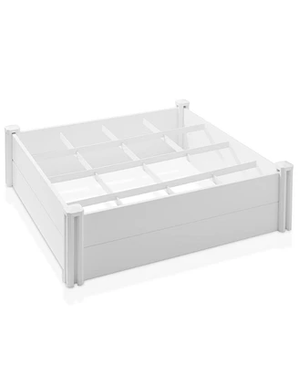 4' x 4' x 12" White Vinyl Raised Garden Bed with Grid, Above Ground Planter Box