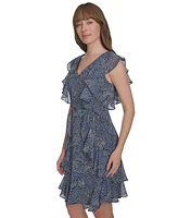 Tommy Hilfiger Petite Printed Ruffled Dres
