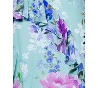 Betsy & Adam Petite Printed Halter-Neck Ruffled Sleeveless Gown