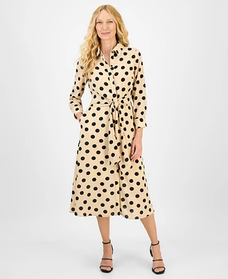 julia jordan Women's Dot-Print Tie-Waist Shirtdress