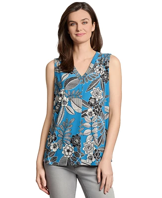 Jones New York Women's Floral-Print Pleated-Shoulder Top