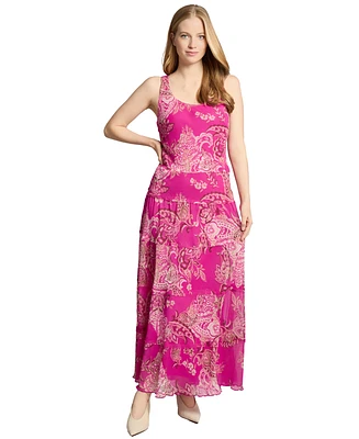 Jones New York Women's Printed Sleeveless Tiered Chiffon Dress