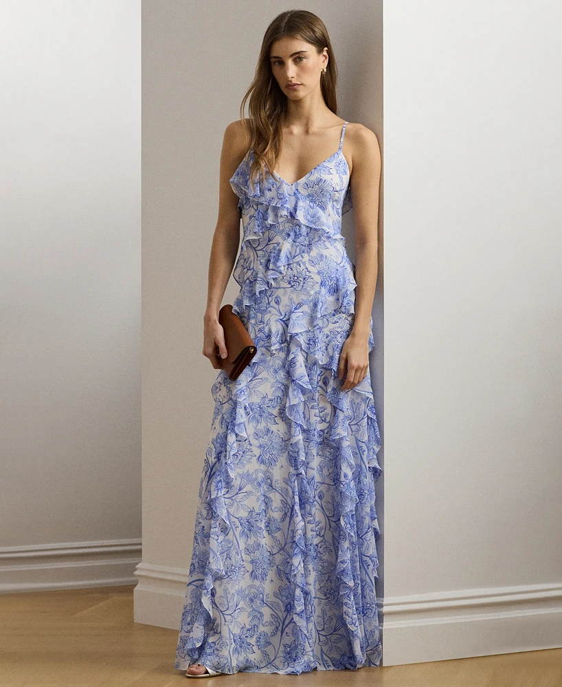 Lauren Ralph Women's Floral Ruffle-Trim Georgette Gown