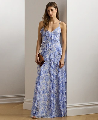 Lauren Ralph Women's Floral Ruffle-Trim Georgette Gown