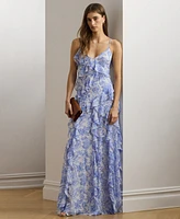 Lauren Ralph Women's Floral Ruffle-Trim Georgette Gown