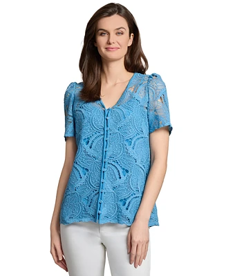 Jones New York Women's Rowan Lace Short-Sleeve Blouse