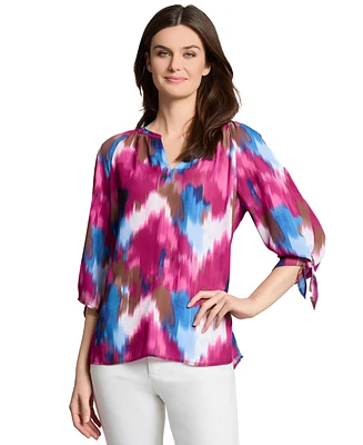 Jones New York Women's Split-Neck Watercolor-Print Top