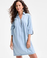 Style & Co Women's Popover 3/4 Sleeve Denim Dress, Exclusively at Macy's