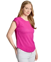 Jones New York Women's Crinkle-Texture Button-Trim Top