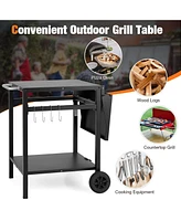 Movable Outdoor Grill Cart with Folding Tabletop and Hooks