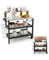 Rolling Bar Cart with Flip-up Table and Hooks for Kitchen