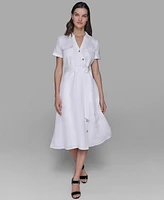 Karl Lagerfeld Paris Petite Novelty-Button Tie-Waist Midi Shirtdress
