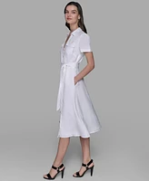 Karl Lagerfeld Paris Petite Novelty-Button Tie-Waist Midi Shirtdress